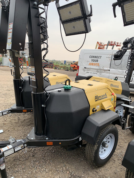 2021 Allmand NLV3GR (4) LED Light Fixture 350W, 23' Vertical Mast, 3kW Prime, Towable, Deep Sea L401, Leveling Jacks, Yanmar T4F 5.8hp