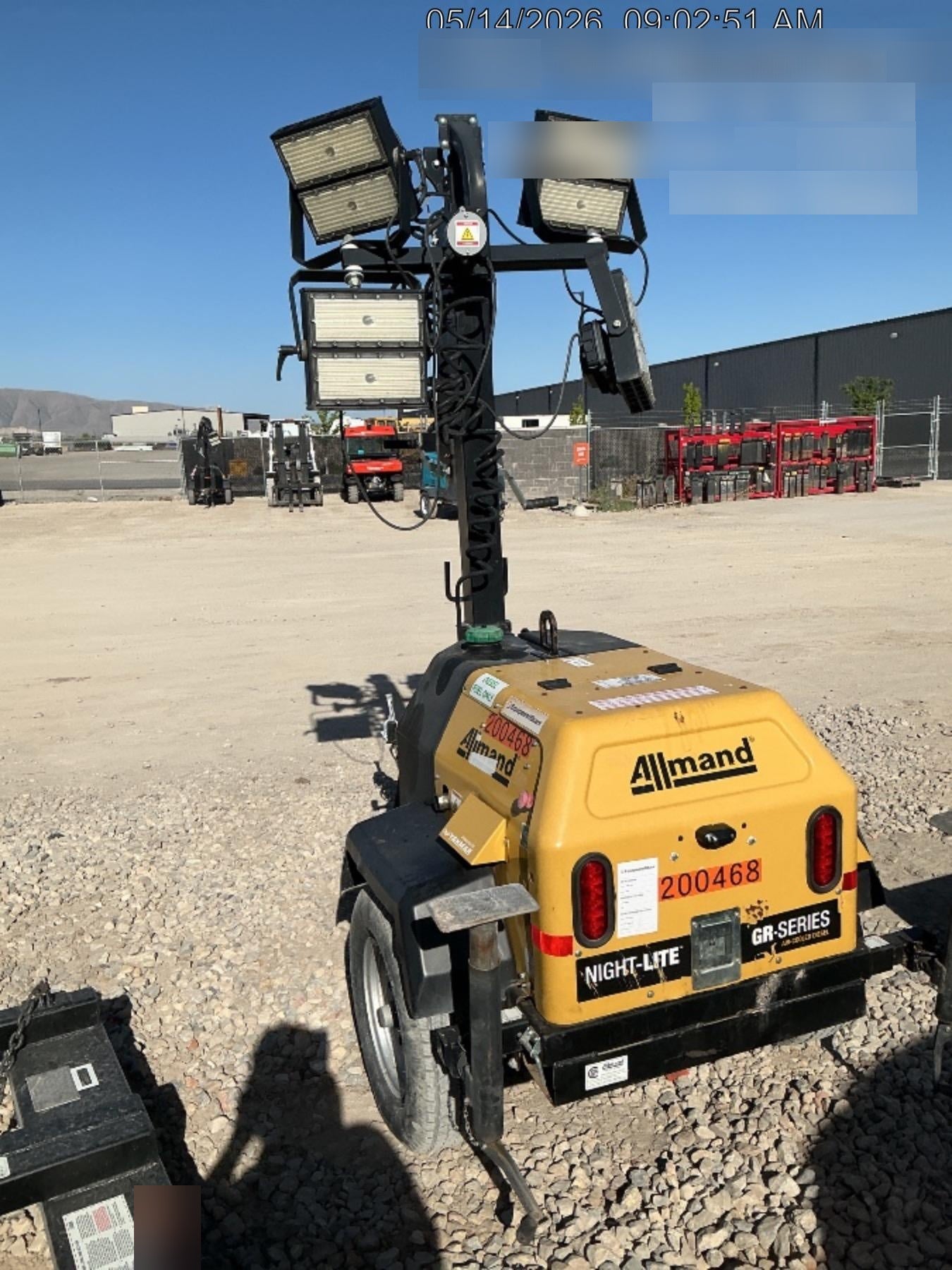 2022 Allmand NLV3GR (4) LED Light Fixture 350W, 23' Vertical Mast, 3kW Prime, Towable, Deep Sea L401, Leveling Jacks, Yanmar T4F 5.8hp