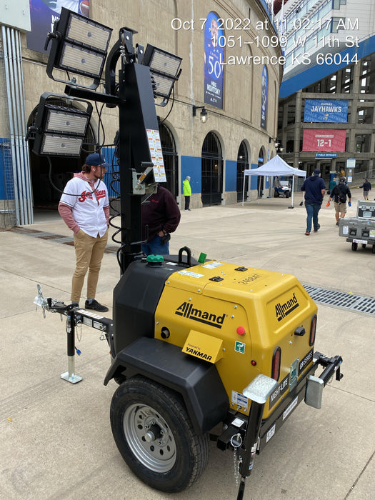 2022 Allmand NLV3GR (4) LED Light Fixture 350W, 23' Vertical Mast, 3kW Prime, Towable, ES Decals, T3