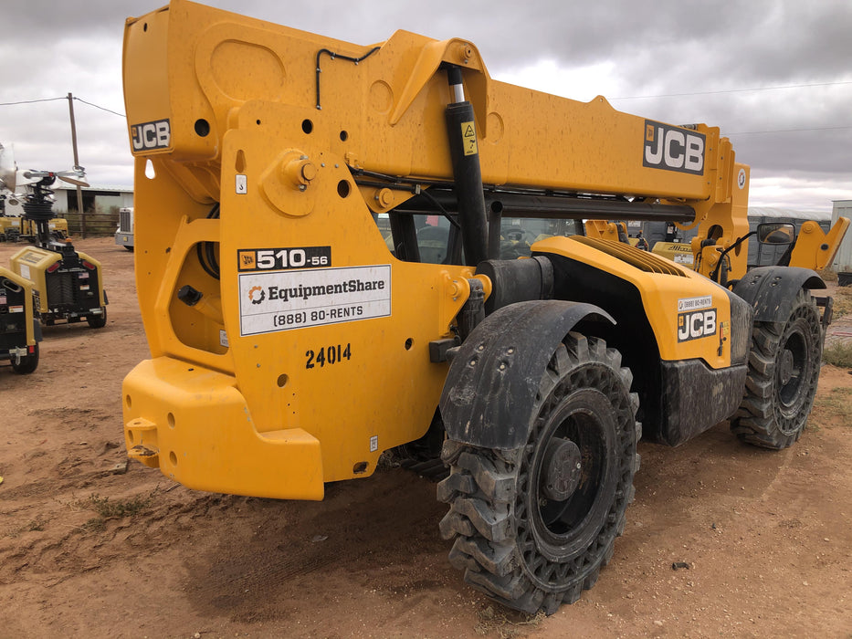 2019 JCB 510-56 JCB 510-56 74 HP w/Open ROPS, Beacon, Aux Hydraulics, Worklights, Solid Tires, 60" Carriage/Forks