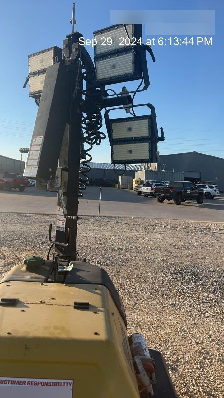 Allmand NLV3GR (4) LED Light Fixture 350W, 23' Vertical Mast, 3kW Prime, Towable, Deep Sea L401, Leveling Jacks, Yanmar T4F 5.8hp