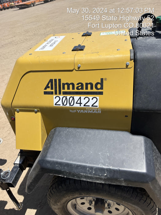 2022 Allmand NLV3GR (4) LED Light Fixture 350W, 23' Vertical Mast, 3kW Prime, Towable, Deep Sea L401, Leveling Jacks, Yanmar T4F 5.8hp