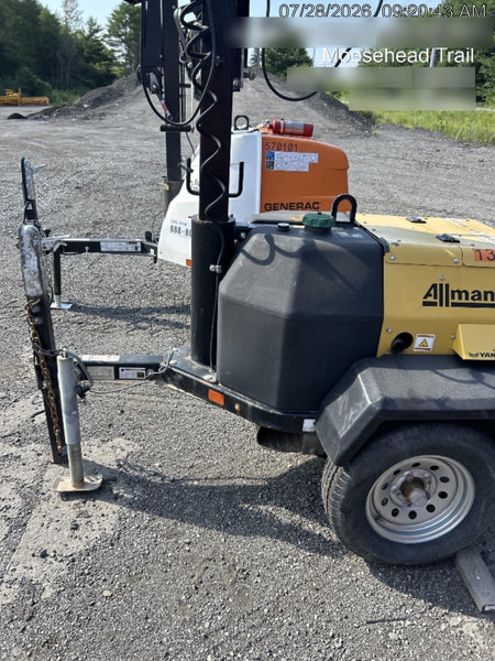 2021 Allmand NLV3GR (4) LED Light Fixture 350W, 23' Vertical Mast, 3kW Prime, Towable, Deep Sea L401, Leveling Jacks, Yanmar T4F 5.8hp