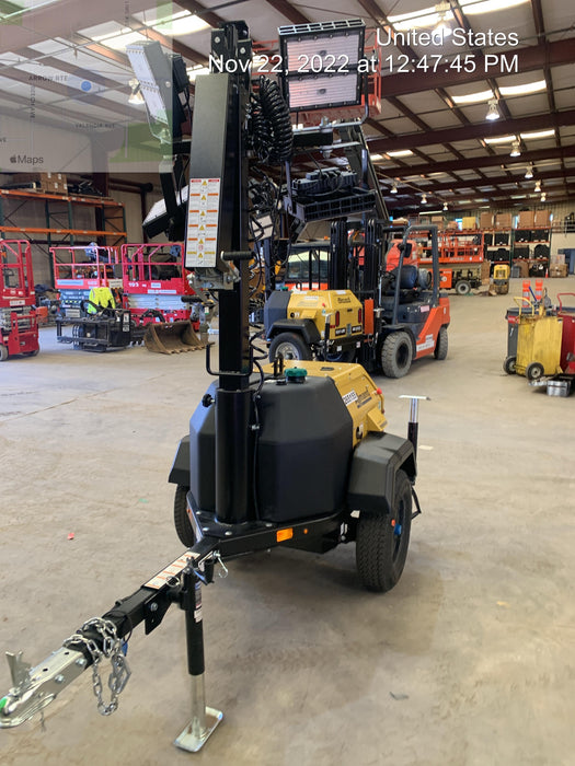 2022 Allmand NLV3GR (4) LED Light Fixture 350W, 23' Vertical Mast, 3kW Prime, Towable, ES Decals, T3