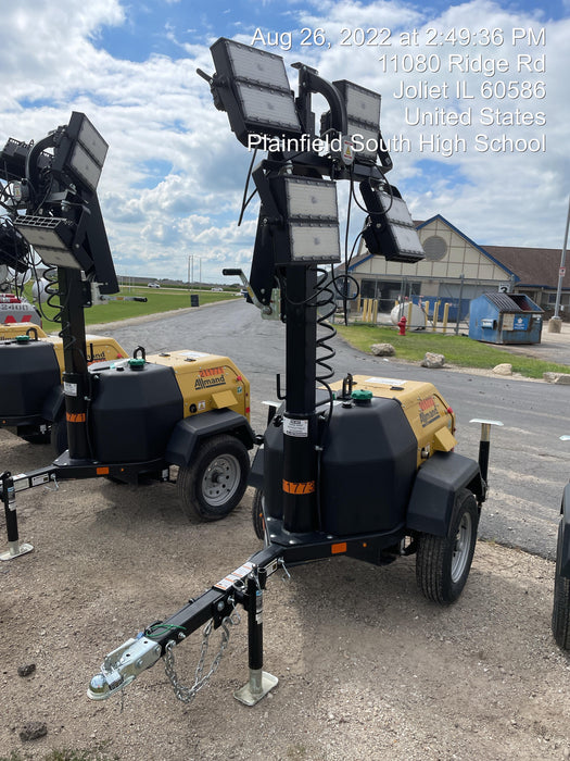 2022 Allmand NLV3GR (4) LED Light Fixture 350W, 23' Vertical Mast, 3kW Prime, Towable, Deep Sea L401, Leveling Jacks, Yanmar T4F 5.8hp