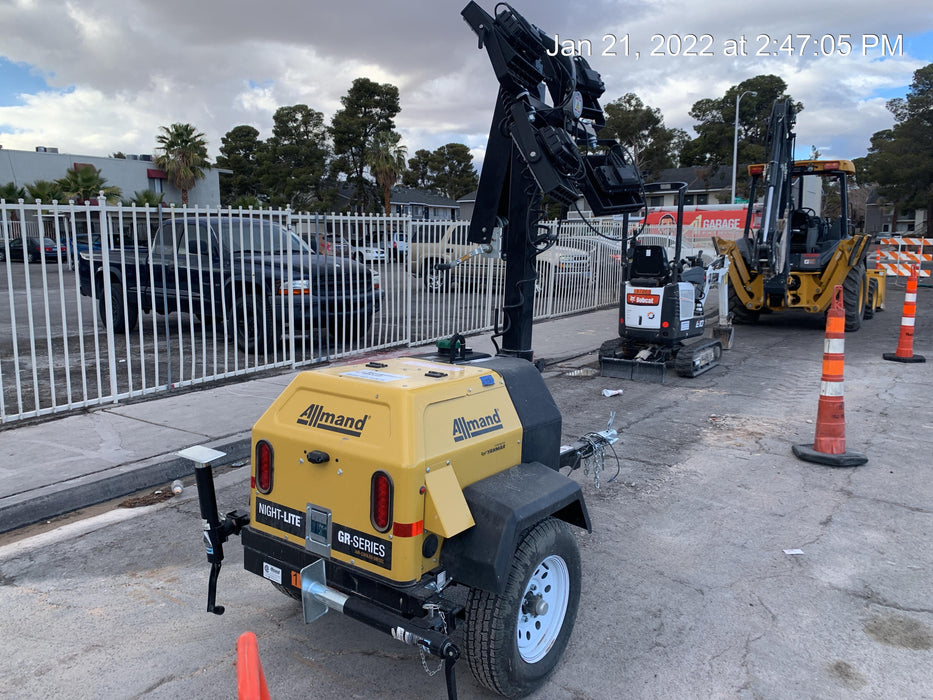 2021 Allmand NLV3GR (4) LED Light Fixture 350W, 23' Vertical Mast, 3kW Prime, Towable, Deep Sea L401, Leveling Jacks, Yanmar T4F 5.8hp