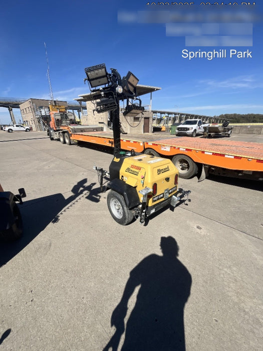 2022 Allmand NLV3GR (4) LED Light Fixture 350W, 23' Vertical Mast, 3kW Prime, Towable, Deep Sea L401, Leveling Jacks, Yanmar T4F 5.8hp