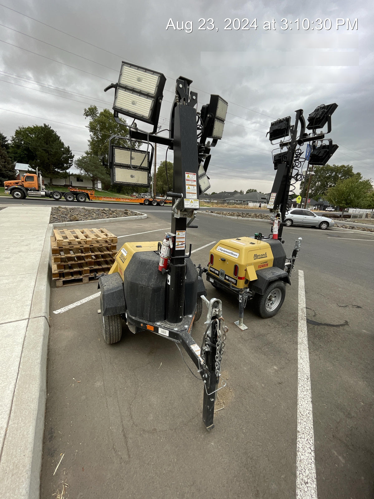 2020 Allmand NLV3GR (4) LED Light Fixture 350W, 23' Vertical Mast, 3kW Prime, Towable, Deep Sea L401, Leveling Jacks, Yanmar T4F 5.8hp