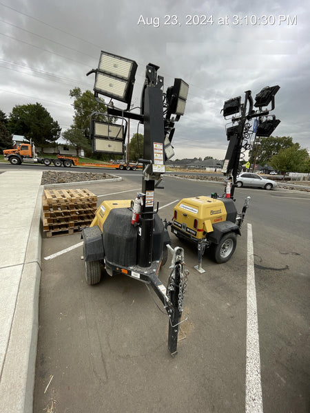 2020 Allmand NLV3GR (4) LED Light Fixture 350W, 23' Vertical Mast, 3kW Prime, Towable, Deep Sea L401, Leveling Jacks, Yanmar T4F 5.8hp