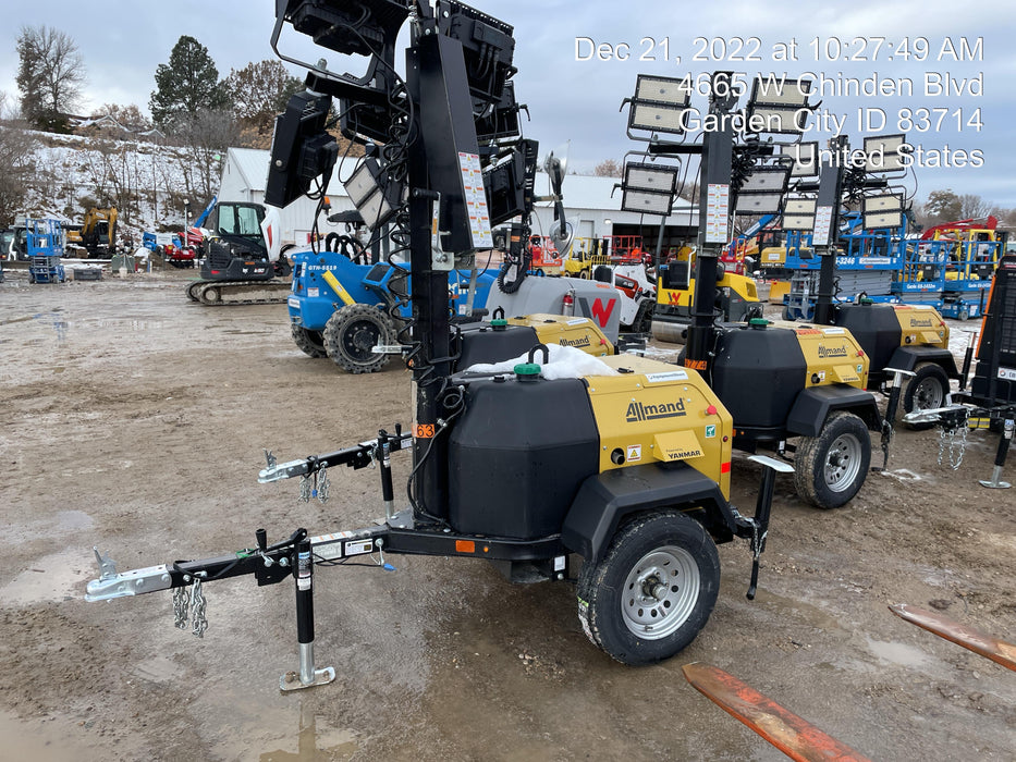 2022 Allmand NLV3GR (4) LED Light Fixture 350W, 23' Vertical Mast, 3kW Prime, Towable, ES Decals, T3