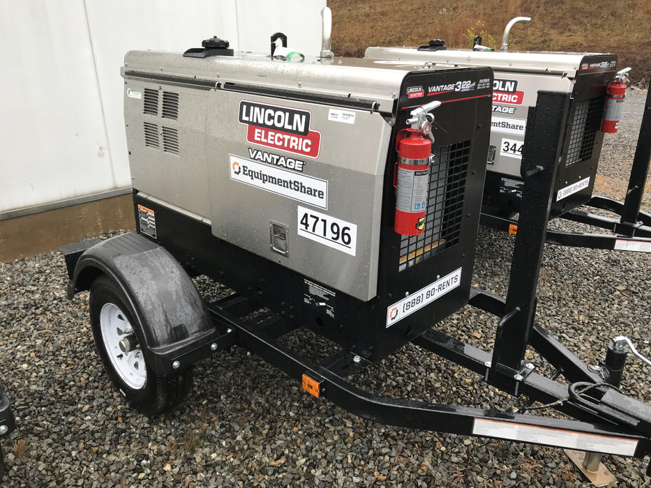 2019 Lincoln Electric Vantage 322 Ready-Pak 3, Two Wheel Trailer, Fender and Light Kit, Cable Rack