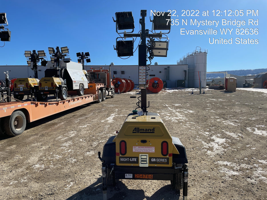 2022 Allmand NLV3GR (4) LED Light Fixture 350W, 23' Vertical Mast, 3kW Prime, Towable, ES Decals, T3