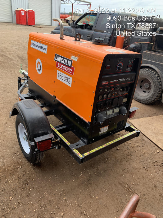 2021 Lincoln Electric Vantage 322 Vantage 322 Ready Pak 3 w/ Decals, ORANGE (includes trailer, cable rack, fender light kit) NO Telematics