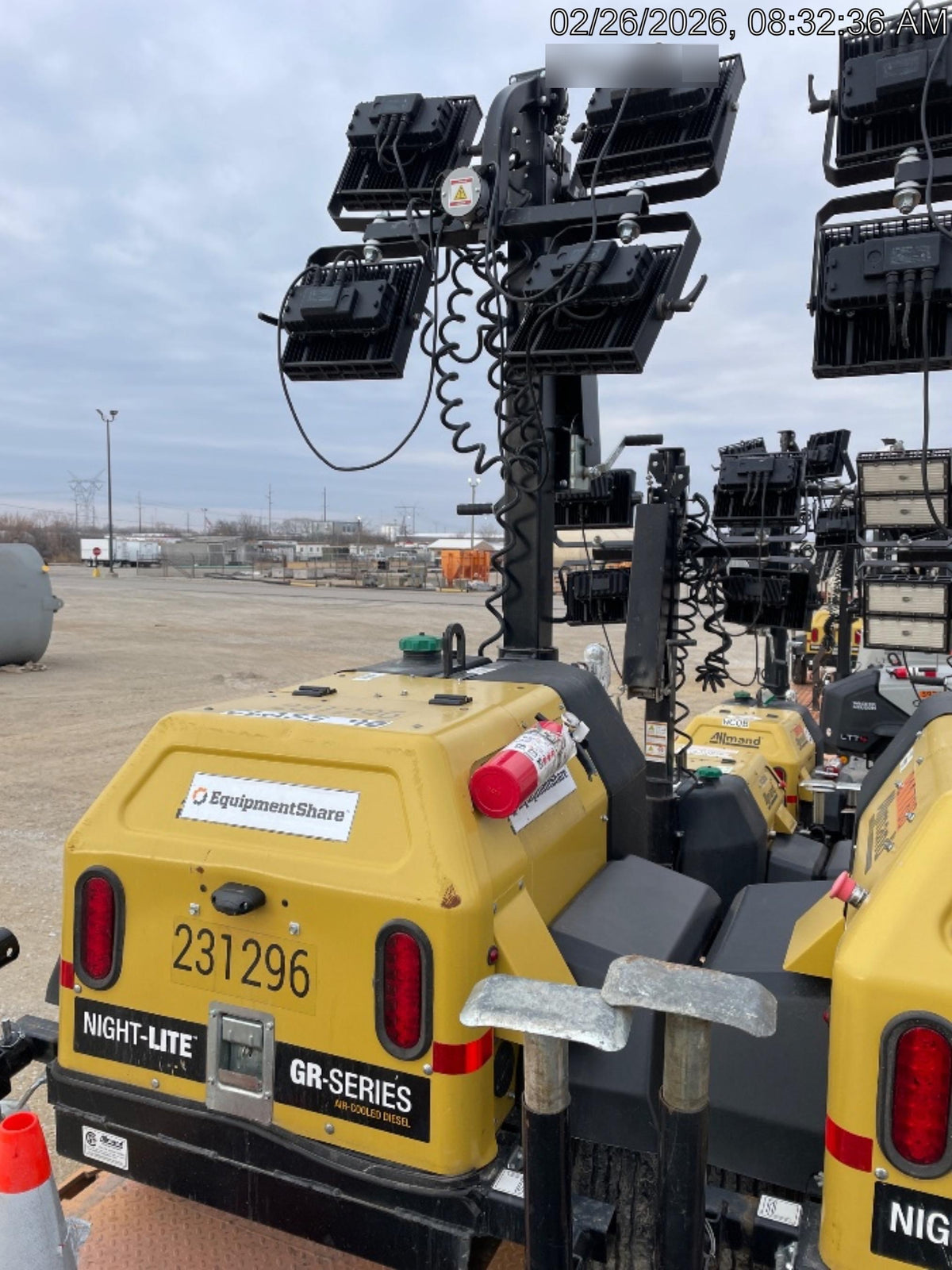2022 Allmand NLV3GR (4) LED Light Fixture 350W, 23' Vertical Mast, 3kW Prime, Towable, Deep Sea L401, Leveling Jacks, Yanmar T4F 5.8hp