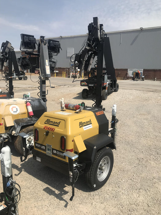 2022 Allmand NLV3GR (4) LED Light Fixture 350W, 23' Vertical Mast, 3kW Prime, Towable, Deep Sea L401, Leveling Jacks, Yanmar T4F 5.8hp