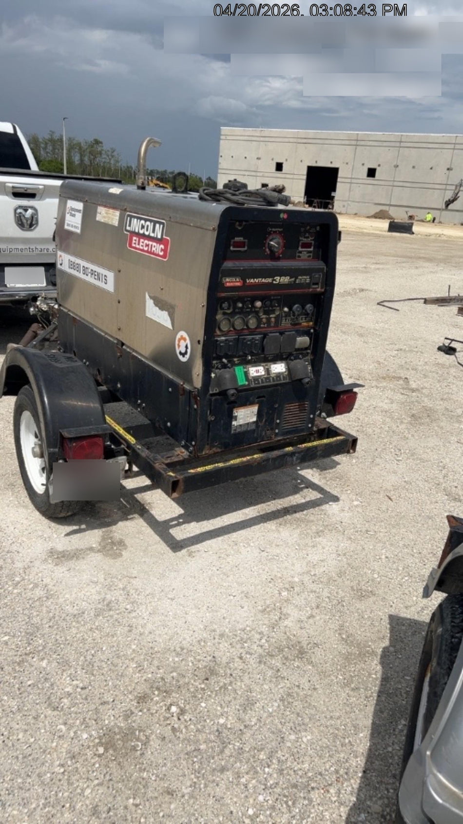 2018 Lincoln Electric Vantage 322 Lincoln Vantage 322 Welder Ready Pak 3 - Vantage 322, Trailer, Fender and light kit, Cable rack