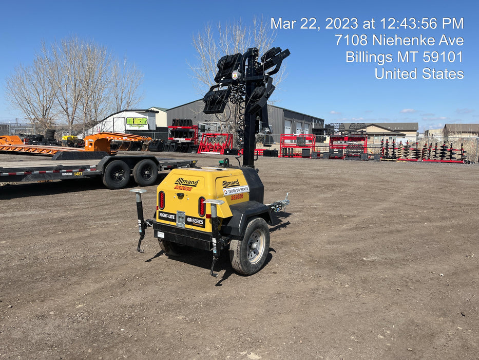 2022 Allmand NLV3GR (4) LED Light Fixture 350W, 23' Vertical Mast, 3kW Prime, Towable, Deep Sea L401, Leveling Jacks, Yanmar T4F 5.8hp