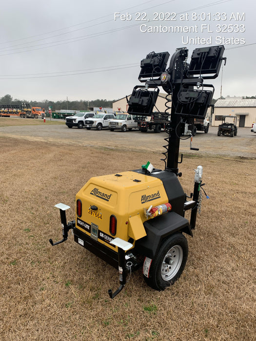 2022 Allmand NLV3GR (4) LED Light Fixture 350W, 23' Vertical Mast, 3kW Prime, Towable, Deep Sea L401, Leveling Jacks, Yanmar T4F 5.8hp