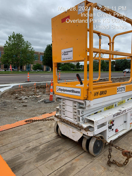 Custom Equipment HB-1430 <ul>
 <li>Hy-Brid Scissor Lift</li>
  <li>Platform capacity up to 670 lbs.</li>
  <li>Working height up to 20 ft</li>
  <li>Weighs under 1,700 lbs.</li>
  <li>Non-marking wheels </li>
</ul>