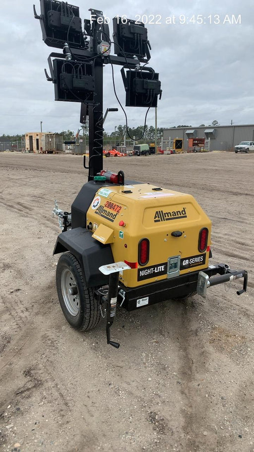 2022 Allmand NLV3GR (4) LED Light Fixture 350W, 23' Vertical Mast, 3kW Prime, Towable, Deep Sea L401, Leveling Jacks, Yanmar T4F 5.8hp