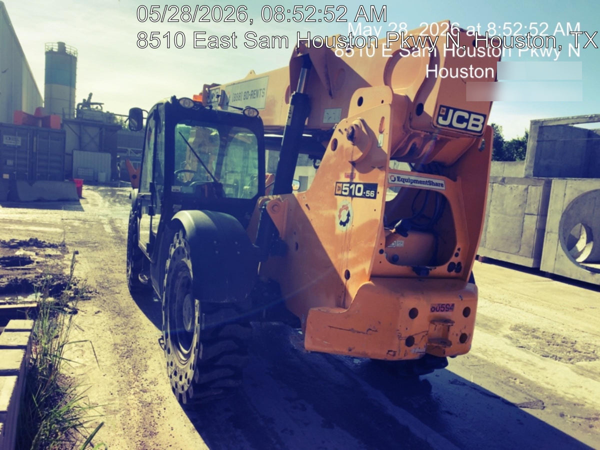 2020 JCB 510-56 Cab/Heat/Air, 74 HP, Solid Tires, STD Worklight, Beacon, Aux Hydraulics, Lifting Eye, Back up Alarm w/66" Carriage/60" Forks