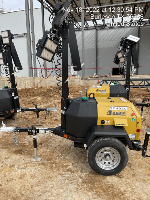 2022 Allmand NLV3GR (4) LED Light Fixture 350W, 23' Vertical Mast, 3kW Prime, Towable, ES Decals, T3