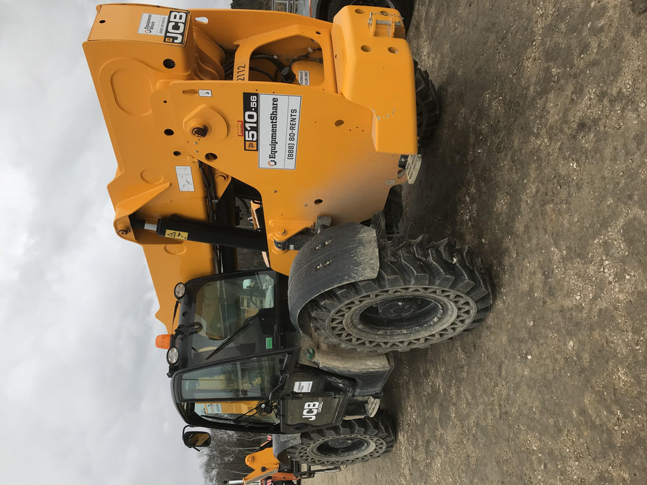 2018 JCB 510-56 JCB 510-56 Telehandler 74 HP w/CAB/HVAC, Beacon, Worklights, Aux Hydraulics, Solid Tires, 60" Carriage/Forks