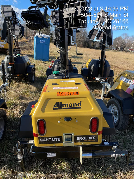 2022 Allmand NLV3GR (4) LED Light Fixture 350W, 23' Vertical Mast, 3kW Prime, Towable