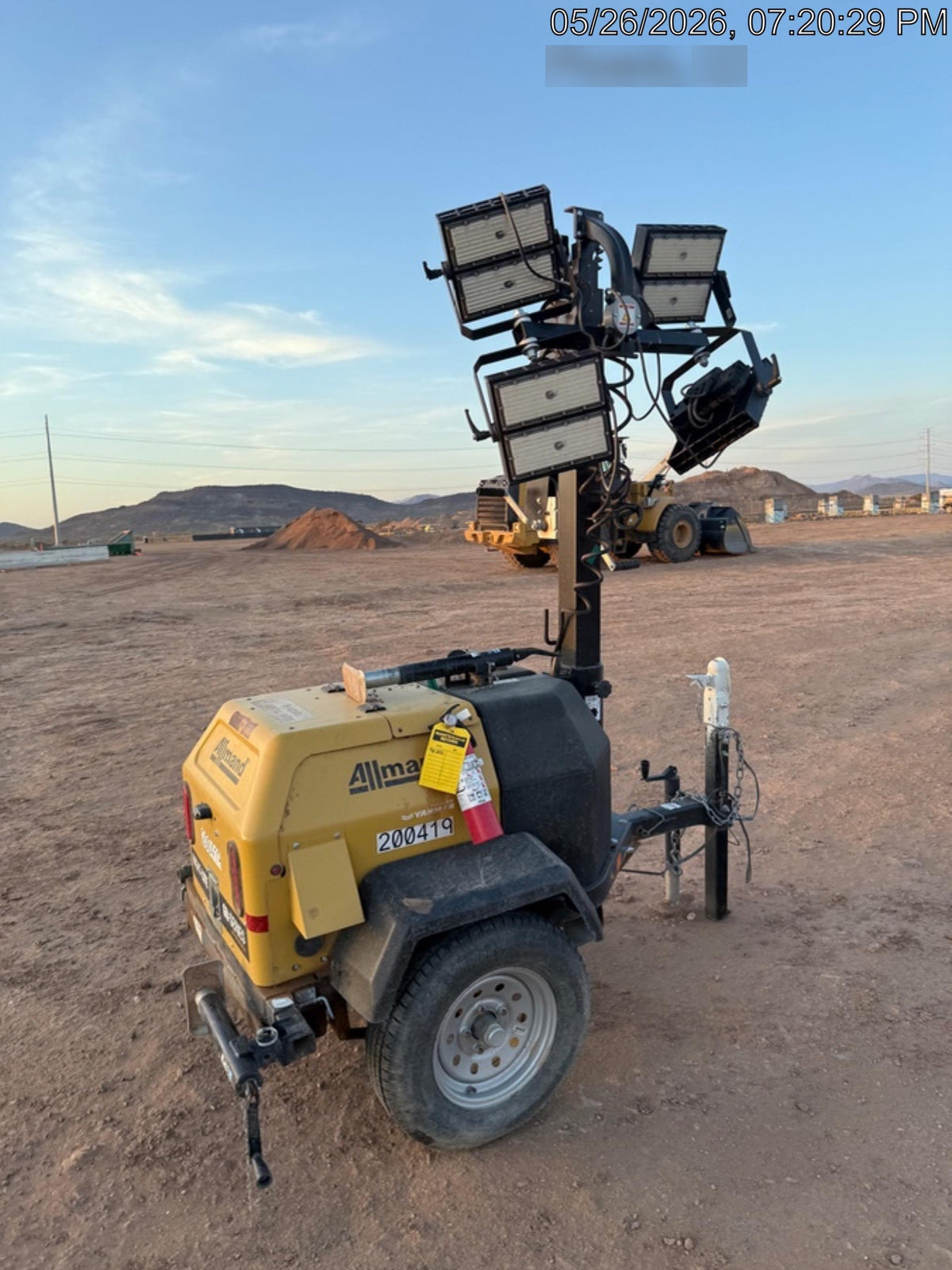 2022 Allmand NLV3GR (4) LED Light Fixture 350W, 23' Vertical Mast, 3kW Prime, Towable, Deep Sea L401, Leveling Jacks, Yanmar T4F 5.8hp