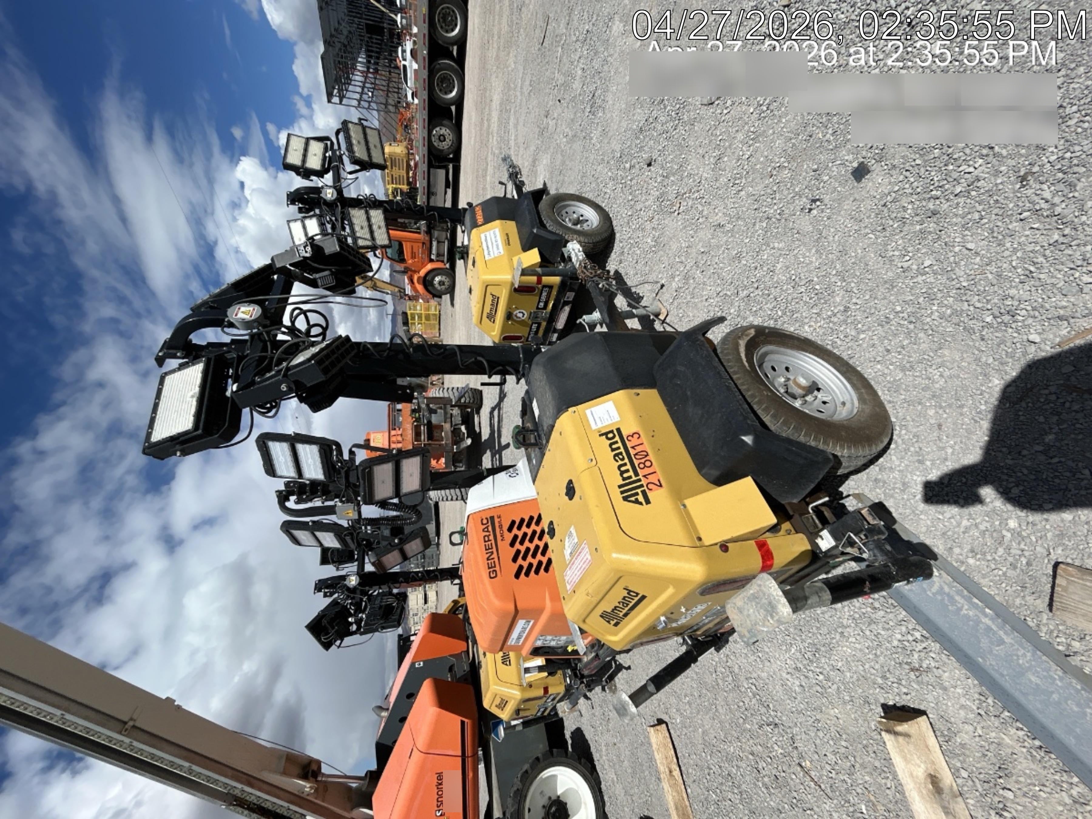 2022 Allmand NLV3GR (4) LED Light Fixture 350W, 23' Vertical Mast, 3kW Prime, Towable, Deep Sea L401, Leveling Jacks, Yanmar T4F 5.8hp