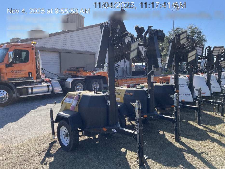 2021 Allmand NLV3GR (4) LED Light Fixture 350W, 23' Vertical Mast, 3kW Prime, Towable, Deep Sea L401, Leveling Jacks, Yanmar T4F 5.8hp