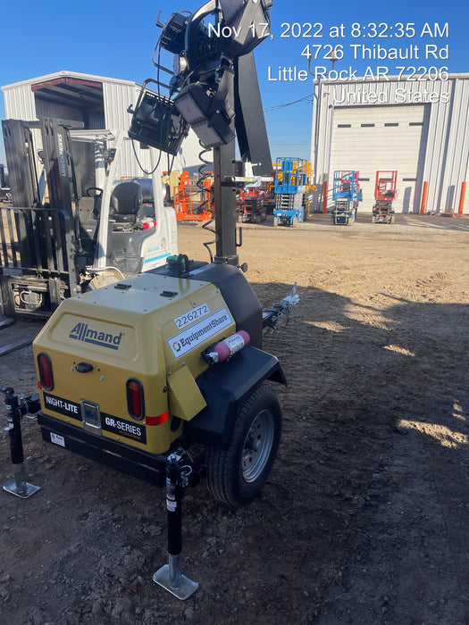 2022 Allmand NLV3GR (4) LED Light Fixture 350W, 23' Vertical Mast, 3kW Prime, Towable, Deep Sea L401, Leveling Jacks, Yanmar T4F 5.8hp