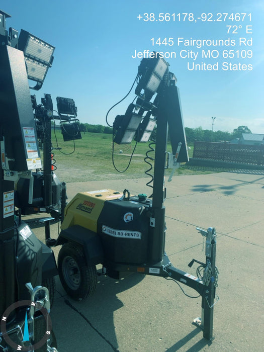 2022 Allmand NLV3GR (4) LED Light Fixture 350W, 23' Vertical Mast, 3kW Prime, Towable, Deep Sea L401, Leveling Jacks, Yanmar T4F 5.8hp