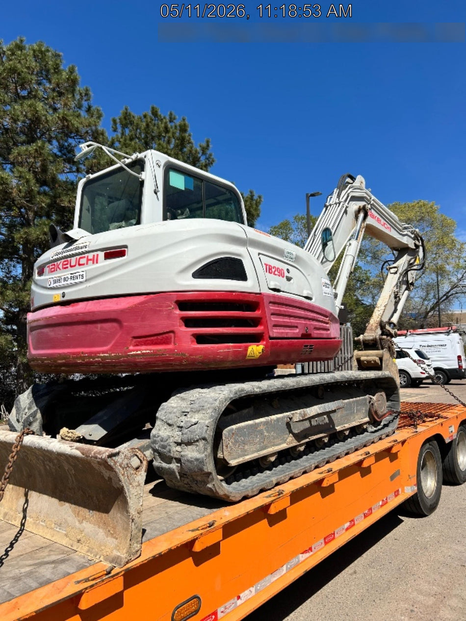 2019 Takeuchi TB290 Cab, AC, Rubber Tracks, Dozer Blade, Travel Alarm, Control Pattern Change Valve, Auxiliary Hydraulics w/18" Quick Coupler Bucket with teeth, 6.2 cu. ft. capacity/24" Quick Coupler Bucket with teeth, 8.6 cu. ft. capacity/36" Quick Coupler Bucket with teeth, 13.4 cu. ft. capacity, Quick Coupler, Hydraulic Thumb Installed