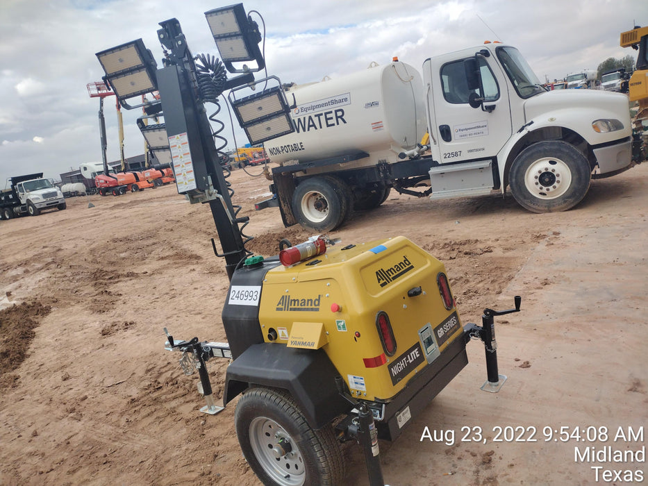2022 Allmand NLV3GR (4) LED Light Fixture 350W, 23' Vertical Mast, 3kW Prime, Towable, ES Decals, T3
