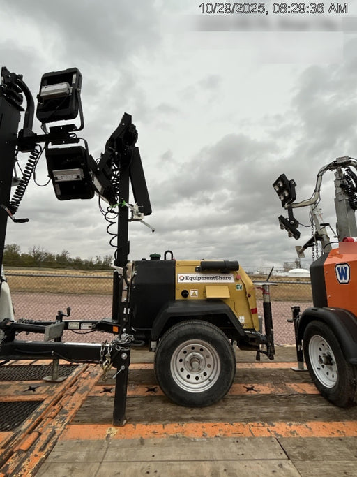 2022 Allmand NLV3GR (4) LED Light Fixture 350W, 23' Vertical Mast, 3kW Prime, Towable, Deep Sea L401, Leveling Jacks, Yanmar T4F 5.8hp