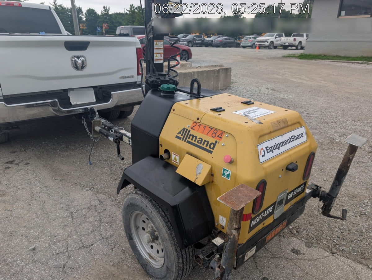 2022 Allmand NLV3GR (4) LED Light Fixture 350W, 23' Vertical Mast, 3kW Prime, Towable, Deep Sea L401, Leveling Jacks, Yanmar T4F 5.8hp