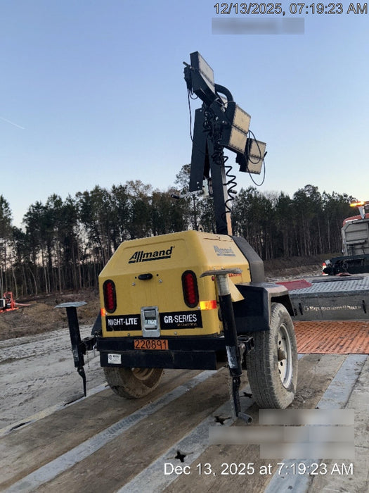 2022 Allmand NLV3GR (4) LED Light Fixture 350W, 23' Vertical Mast, 3kW Prime, Towable, Deep Sea L401, Leveling Jacks, Yanmar T4F 5.8hp