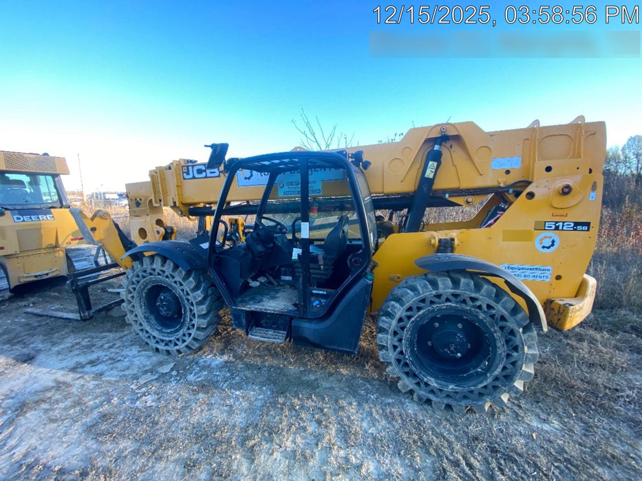 2019 JCB 512-56 Canopy, 109 HP, Solid Tires, STD Worklight, Beacon, Aux Hydraulics, Lifting Eye, Back up Alarm w/66" Carriage/60" Forks