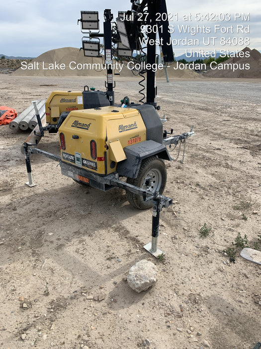 2021 Allmand NLV3GR (4) LED Light Fixture 350W, 23' Vertical Mast, 3kW Prime, Towable, Deep Sea L401, Leveling Jacks, Yanmar T4F 5.8hp