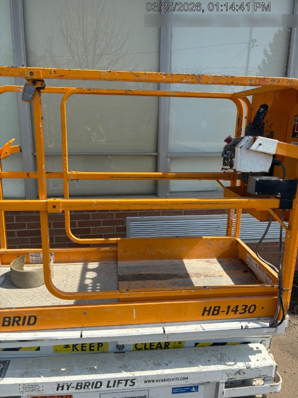 Custom Equipment HB-1430 Hy-Brid Scissor Lift
Platform capacity up to 670 lbs
Working height up to 20 ft
Weighs under 1,700 lbs
Non-marking wheels