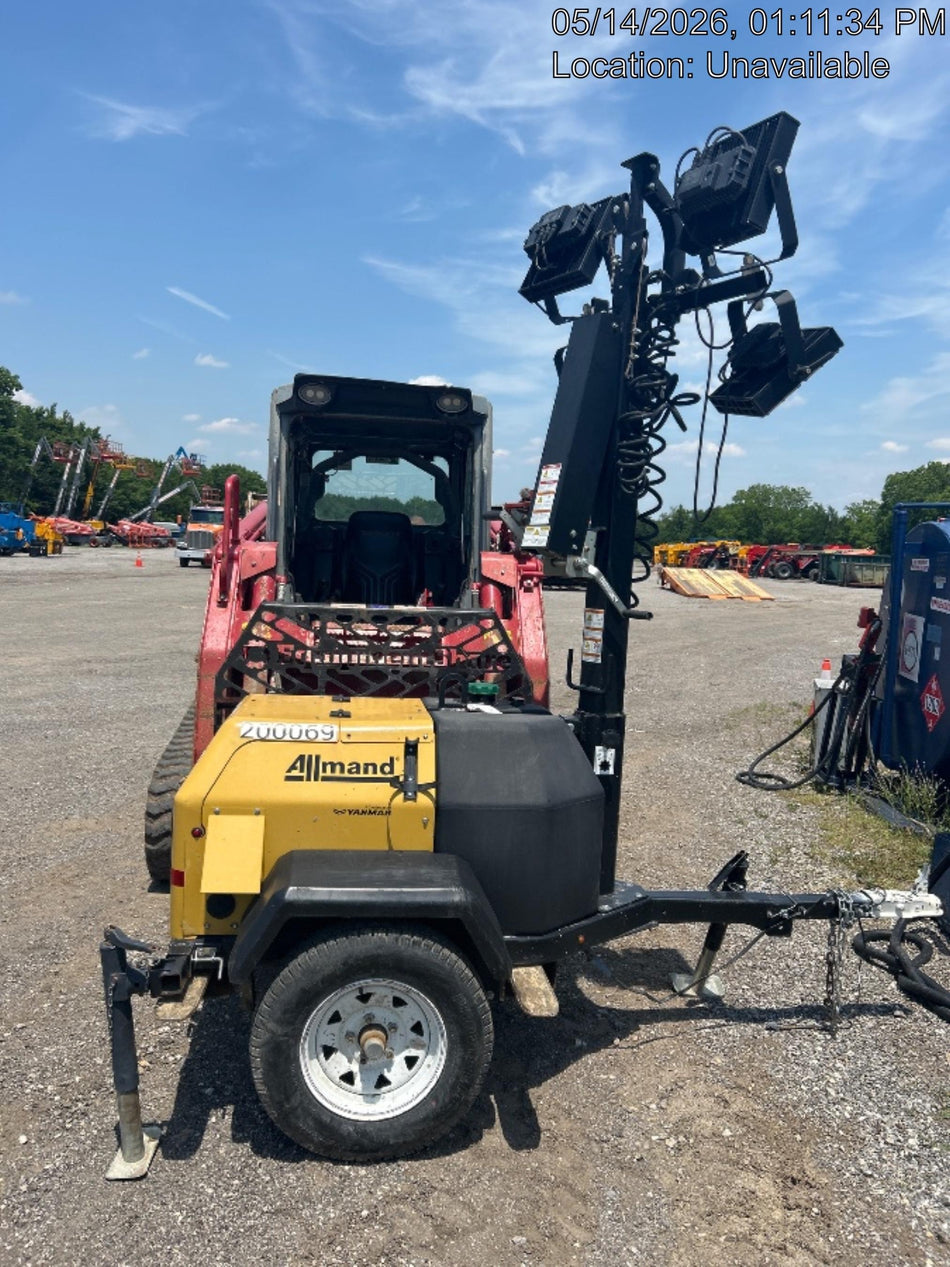 2022 Allmand NLV3GR (4) LED Light Fixture 350W, 23' Vertical Mast, 3kW Prime, Towable, Deep Sea L401, Leveling Jacks, Yanmar T4F 5.8hp