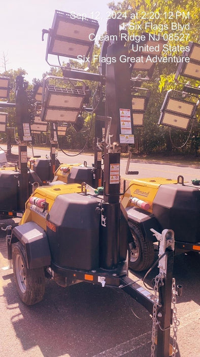 2022 Allmand NLV3GR (4) LED Light Fixture 350W, 23' Vertical Mast, 3kW Prime, Towable, Deep Sea L401, Leveling Jacks, Yanmar T4F 5.8hp