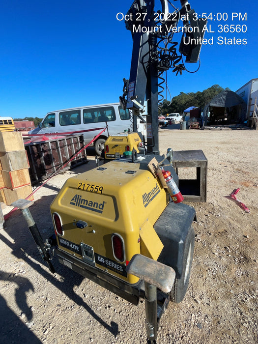 2022 Allmand NLV3GR (4) LED Light Fixture 350W, 23' Vertical Mast, 3kW Prime, Towable, Deep Sea L401, Leveling Jacks, Yanmar T4F 5.8hp