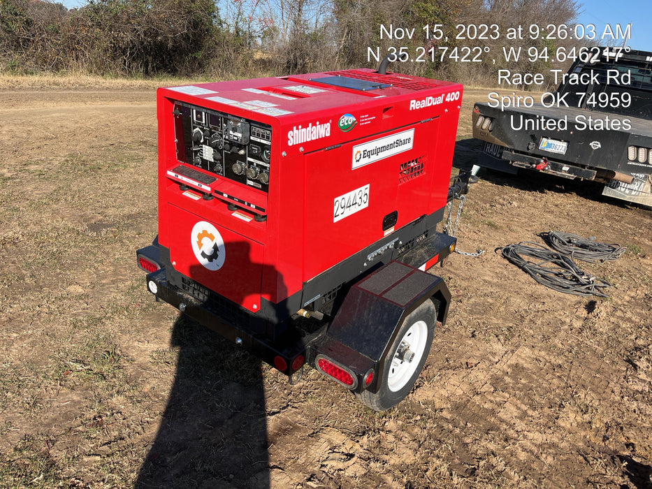 2023 Shindaiwa DGW400MDL Kubota D902 Engine, 23 HP, Dual Op Welder, Wire, Arc, Droop Stick, Tig, and CC Stick Functionality, Simulphase, 3 Phase and 1 Phase Gen Output, Single Axle NB Trlr, Slr Trckl Chrg 12V 12W, Fire Ext
