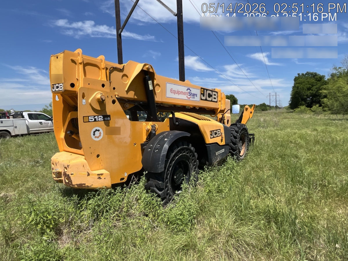 2019 JCB 512-56 109 HP w/Open ROPS, Beacon, Aux Hydraulics, Worklights, Solid Tires 60" Carriage/Forks