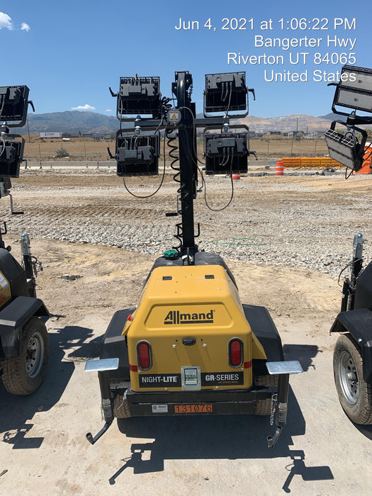 2021 Allmand NLV3GR (4) LED Light Fixture 350W, 23' Vertical Mast, 3kW Prime, Towable, Deep Sea L401, Leveling Jacks, Yanmar T4F 5.8hp