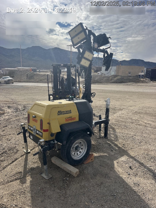 Allmand NLV3GR (4) LED Light Fixture 350W, 23' Vertical Mast, 3kW Prime, Towable, Deep Sea L401, Leveling Jacks, Yanmar T4F 5.8hp