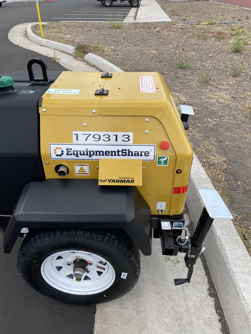 Allmand NLV3GR (4) LED Light Fixture 350W, 23' Vertical Mast, 3kW Prime, Towable, Deep Sea L401, Leveling Jacks, Yanmar T4F 5.8hp