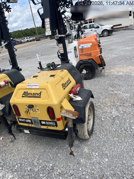 2022 Allmand NLV3GR (4) LED Light Fixture 350W, 23' Vertical Mast, 3kW Prime, Towable, Deep Sea L401, Leveling Jacks, Yanmar T4F 5.8hp
